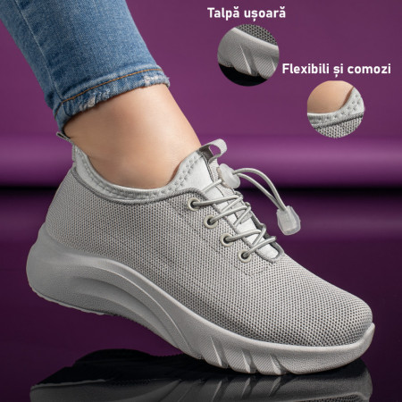 Pantofi sport dama cu siret elastic gri MOD11167, 3, modlet.ro