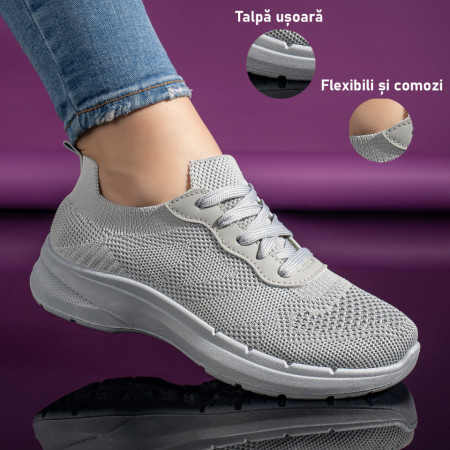 Pantofi sport dama cu siret gri ZEF11169, 3, zeforia.ro