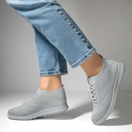 Adidasi dama, Pantofi sport dama cu siret si perforatii gri MOD13054, modlet.ro