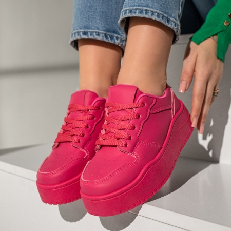Adidasi dama, Pantofi sport dama cu siret si talpa groasa roz MOD12996, modlet.ro