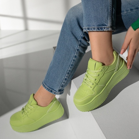 Pantofi sport dama cu siret si talpa groasa verzi MOD12996, 3, modlet.ro