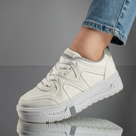 REDUCERI INCALTAMINTE, Pantofi sport dama cu talpa groasa albi cu gri MOD11781, modlet.ro
