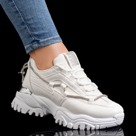 Pantofi sport dama cu talpa groasa albi MDL09254