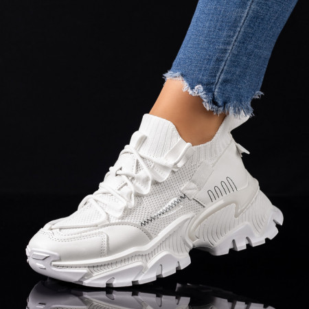 Adidasi dama, Pantofi sport dama cu talpa groasa albi MOD09199, modlet.ro