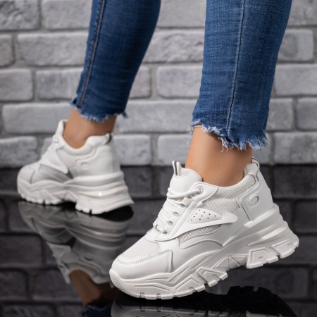 REDUCERI INCALTAMINTE, Pantofi sport dama cu talpa groasa albi MOD09697, modlet.ro