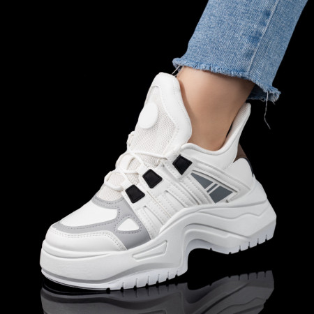 Plateste Jumatate!, Pantofi sport dama cu talpa groasa albi MOD09845, modlet.ro