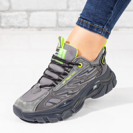 Adidasi dama, Pantofi sport dama cu talpa groasa gri cu verde MOD10025, modlet.ro