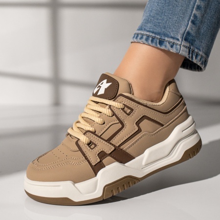 Pantofi sport dama cu talpa groasa khaki MOD11747, 3, modlet.ro