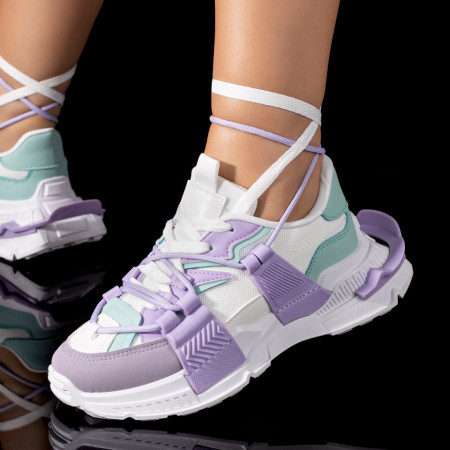 REDUCERI INCALTAMINTE, Pantofi sport dama cu talpa groasa mov cu alb MOD09410, modlet.ro