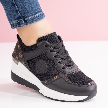 Pantofi sport dama cu talpa groasa negri MOD08642, 3, modlet.ro