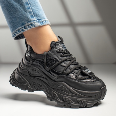 REDUCERI INCALTAMINTE, Pantofi sport dama cu talpa groasa negri MOD11701, modlet.ro