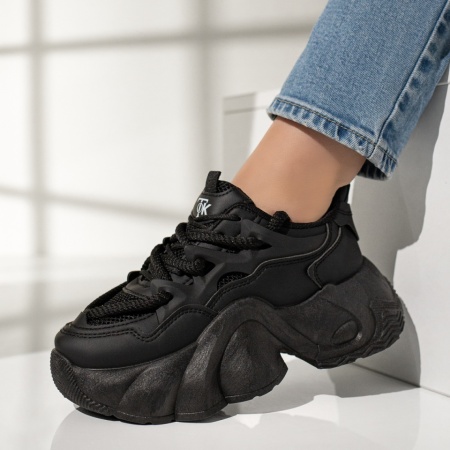 Adidasi dama, Pantofi sport dama cu talpa groasa negri MOD12978, modlet.ro