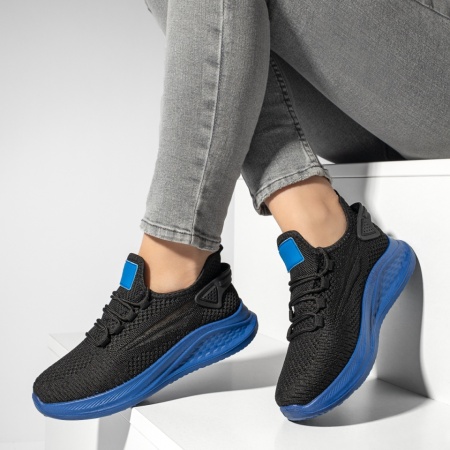 Adidasi dama, Pantofi sport dama cu talpa groasa negru cu albastru MOD13184, modlet.ro