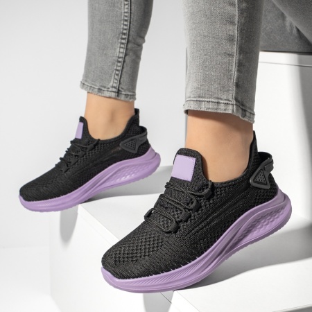 Adidasi dama, Pantofi sport dama cu talpa groasa negru cu mov MOD13184, modlet.ro