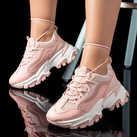 Pantofi sport dama cu talpa groasa roz MOD09493, 3, modlet.ro