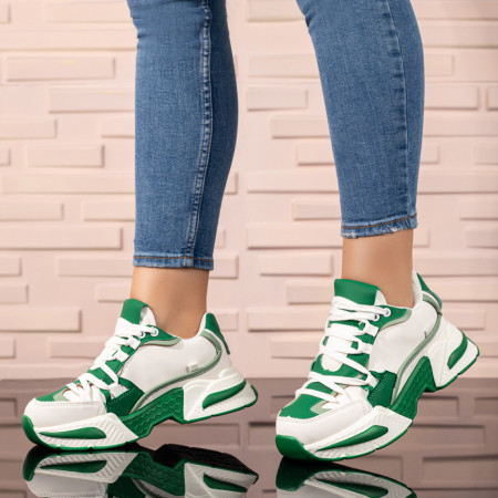 Pantofi sport dama cu talpa groasa verzi cu alb MOD10068, 3, modlet.ro