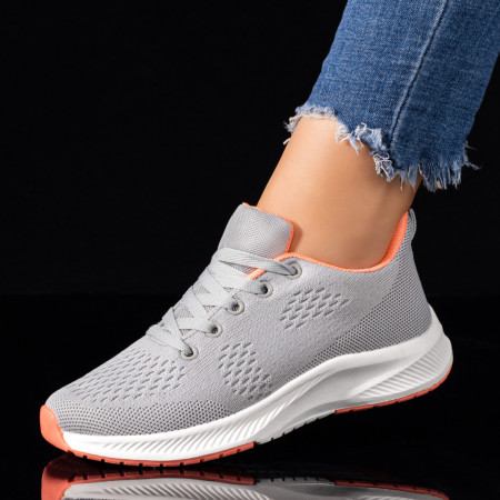 Adidasi dama, Pantofi sport dama din material textil gri deschis cu portocaliu ZEF01774 - zeforia.ro