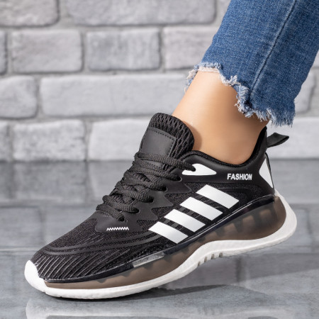 Adidasi dama, Pantofi sport dama din material textil negri cu alb ZEF09451 - zeforia.ro