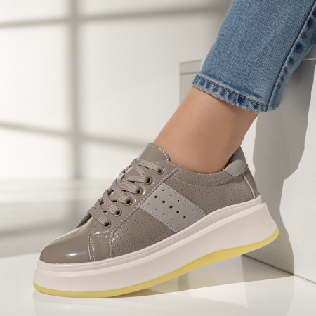 Adidasi dama, Pantofi sport dama gri din Piele naturala MOD11707, modlet.ro