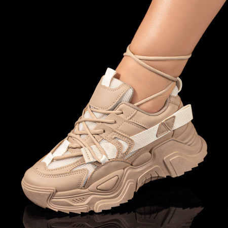 Adidasi dama, Pantofi sport dama khaki cu talpa groasa MOD09907, modlet.ro