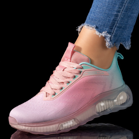 Adidasi dama, Pantofi sport dama roz cu albastru si talpa groasa MOD09503, modlet.ro