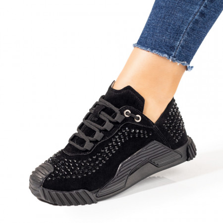 Pantofi sport negri dama cu strasuri aplicate negre MDL10069