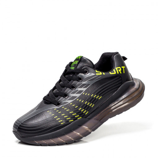 Pantofi sport negru cu verde barbati cu siret MOD06767
