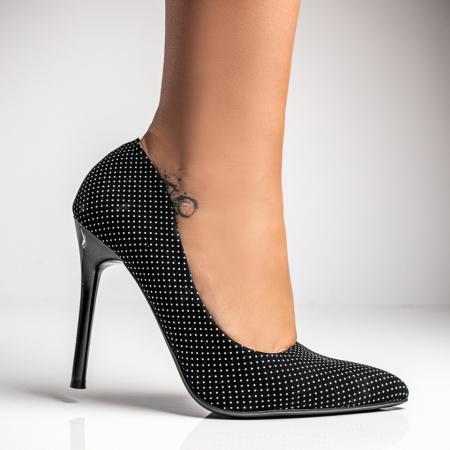 Pantofi Stiletto dama cu toc subtire si imprimeu negri INA33, 3, modlet.ro