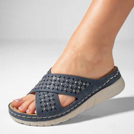 Papuci si slapi dama, Papuci casual cu platforma dama albastri MOD11340, modlet.ro