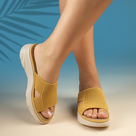 Papuci casual dama cu platforma galbeni MOD13842, 4, modlet.ro