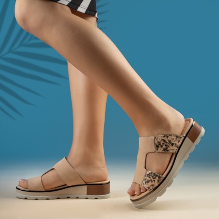 Papuci si slapi dama, Papuci casual dama cu platforma roz MOD09097, modlet.ro