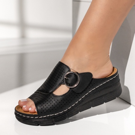 Papuci casual dama cu platforma si perforatii negri LIA14, 2, modlet.ro