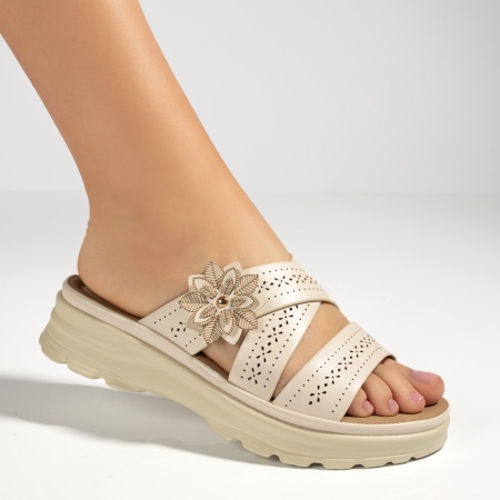 Papuci si slapi dama, Papuci casual dama cu talpa groasa bej MOD13360, modlet.ro