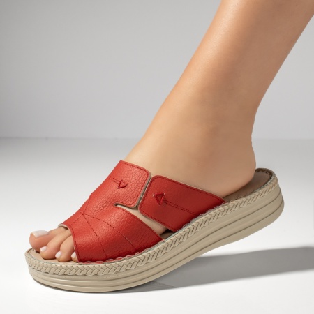 Papuci casual dama cu talpa groasa rosii din Piele naturala MOD08759, 1, modlet.ro