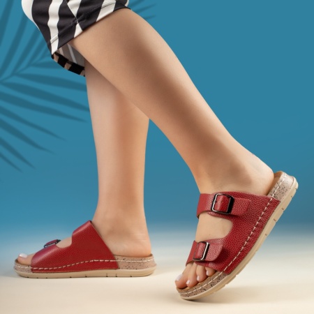 Papuci casual dama cu talpa groasa rosii ZEF13591, 2, zeforia.ro