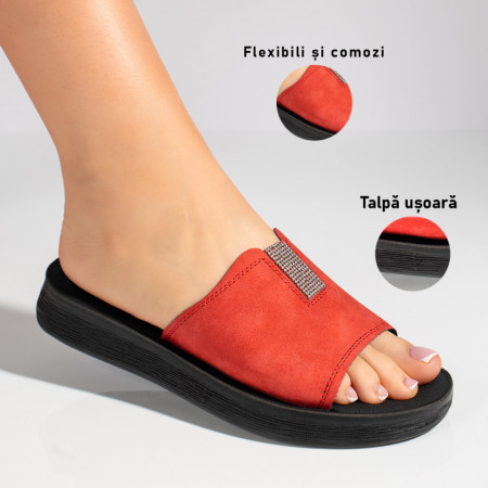 Papuci dama cu talpa joasa si aplicatie de pietre rosii MOD11441, 3, modlet.ro