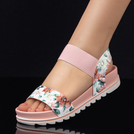 Sandale cu platforma, Sandale cu talpa groasa dama roz cu imprimeu si elastic ZEF08230 - zeforia.ro