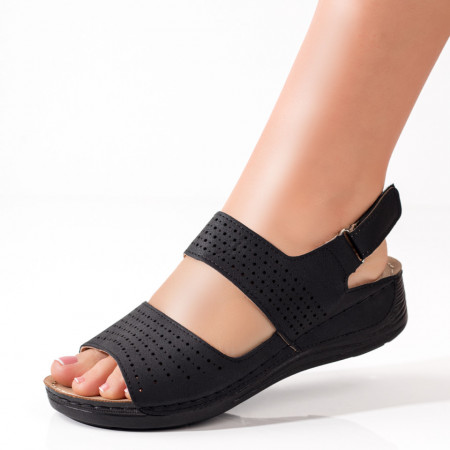 Sandale dama, Sandale cu talpa groasa dama si inchidere cu scai negre MOD09071, modlet.ro