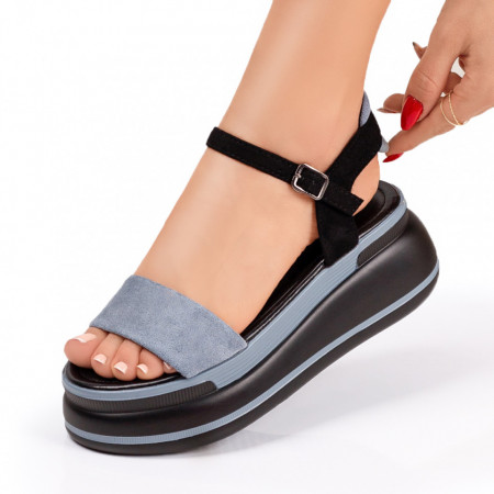 Sandale dama albastre cu negru si talpa groasa MDL04137