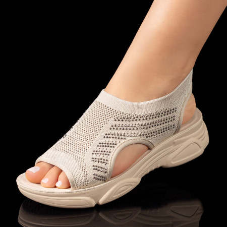Sandale cu platforma, Sandale dama bej cu talpa groasa si strasuri aplicate ZEF08716 - zeforia.ro