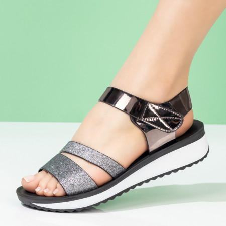 Sandale dama casual si inchidere cu scai gri glitter MOD08388, 3, modlet.ro