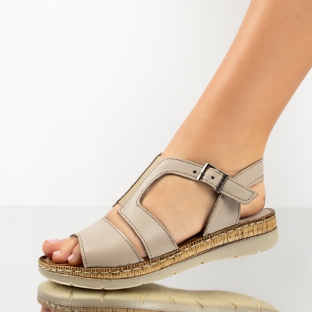 Sandale dama cu bareta bej din Piele naturala MOD13636, 3, modlet.ro
