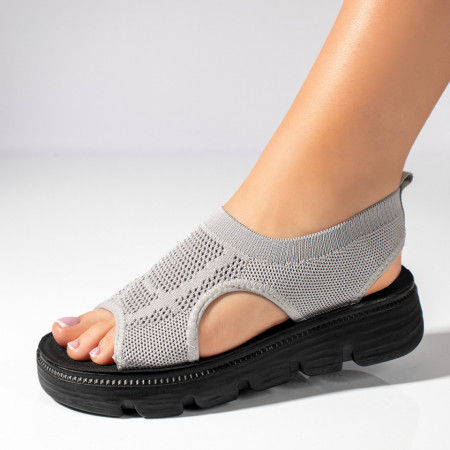 Sandale dama cu perforatii si bareta elastica gri MOD11375, 2, modlet.ro