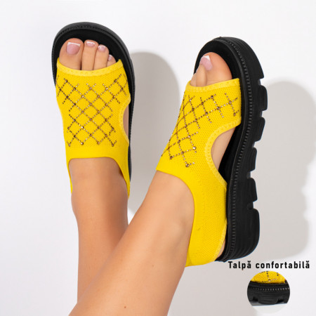 Sandale dama cu pietre aplicate galbene MOD11374, 3, modlet.ro