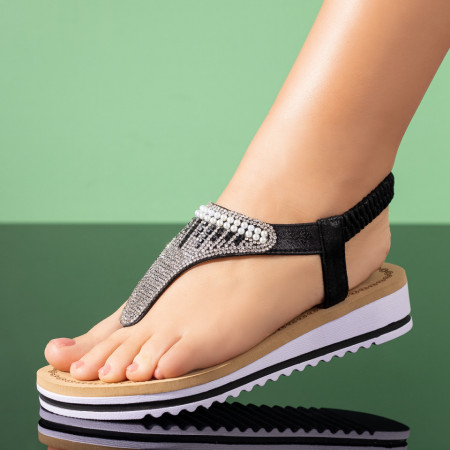 REDUCERI INCALTAMINTE, Sandale dama cu pietre aplicate negre MOD09383, modlet.ro