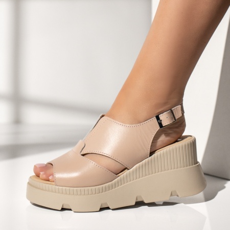 Sandale dama cu platforma bej din Piele naturala BIA17, 2, modlet.ro