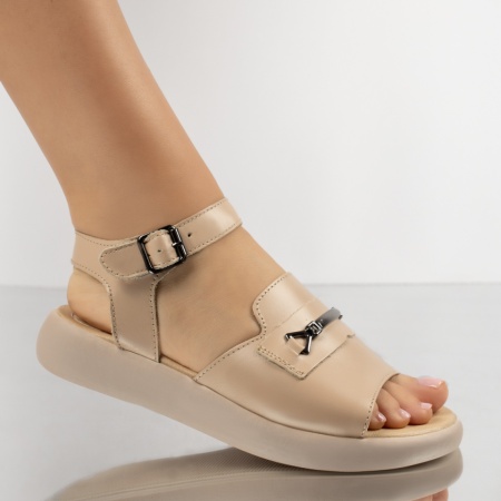Sandale dama cu platforma bej din Piele naturala MOD13745, 4, modlet.ro