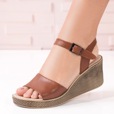 REDUCERI INCALTAMINTE, Sandale dama cu platforma maro din Piele naturala MOD08903, modlet.ro