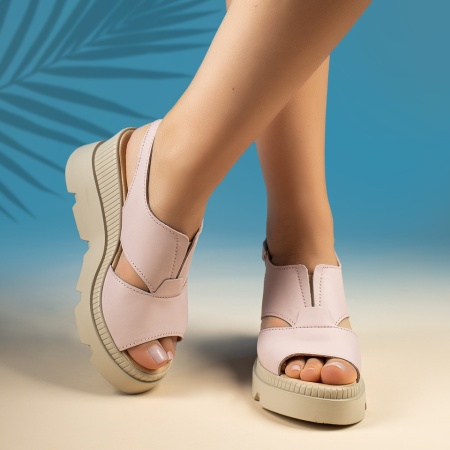 Sandale dama cu platforma roz din Piele naturala MOD13212, 4, modlet.ro