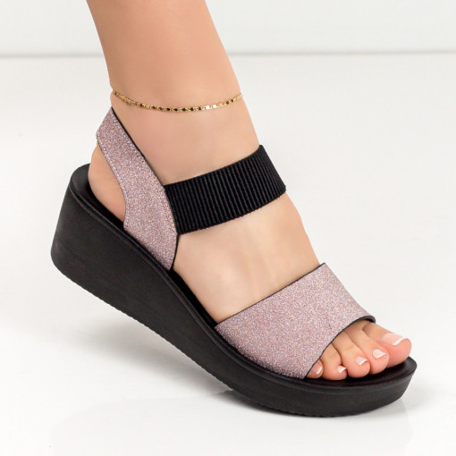 Sandale dama cu platforma roz si barete elastice MDL04190